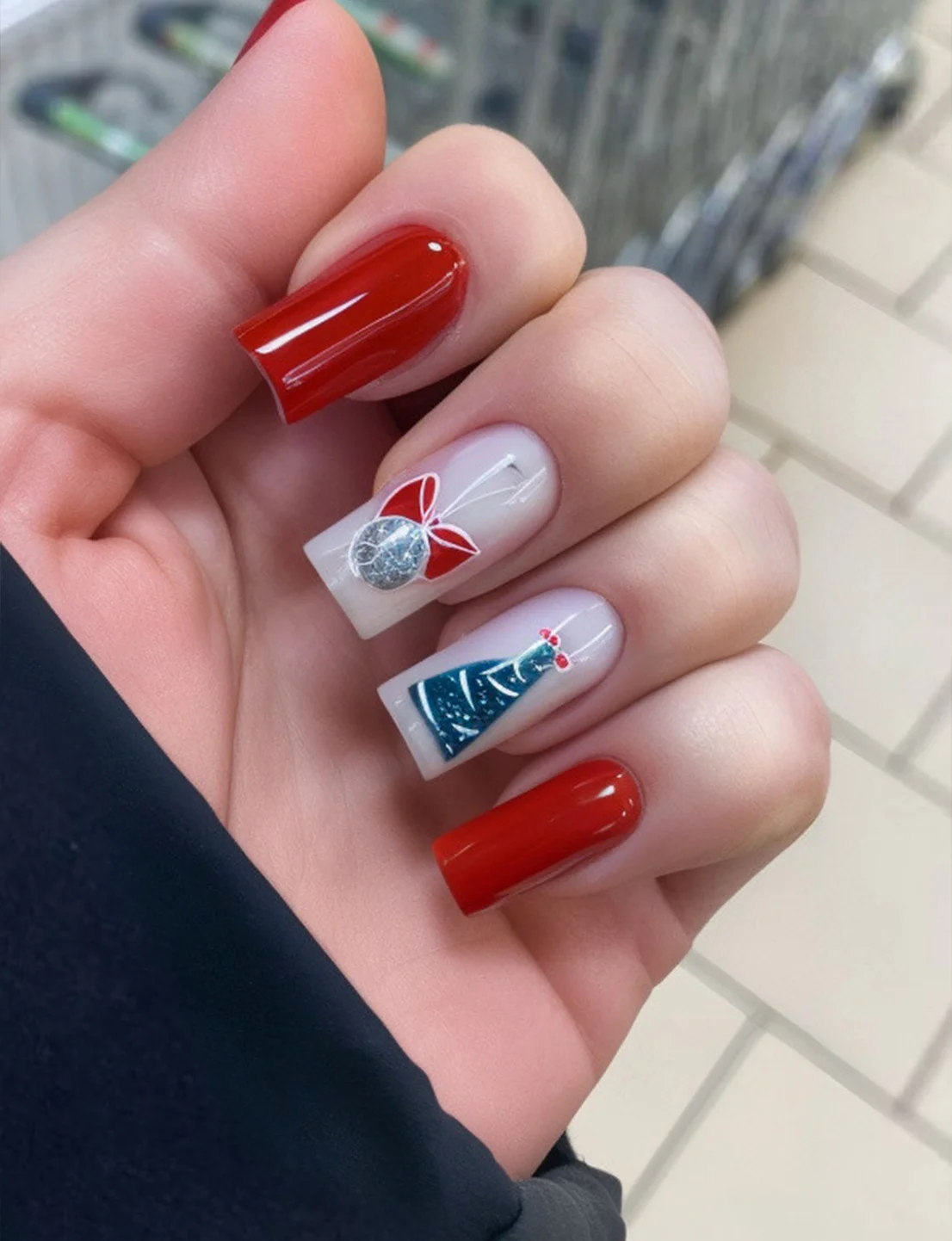 Красный + молочный с ёлкой и бантом