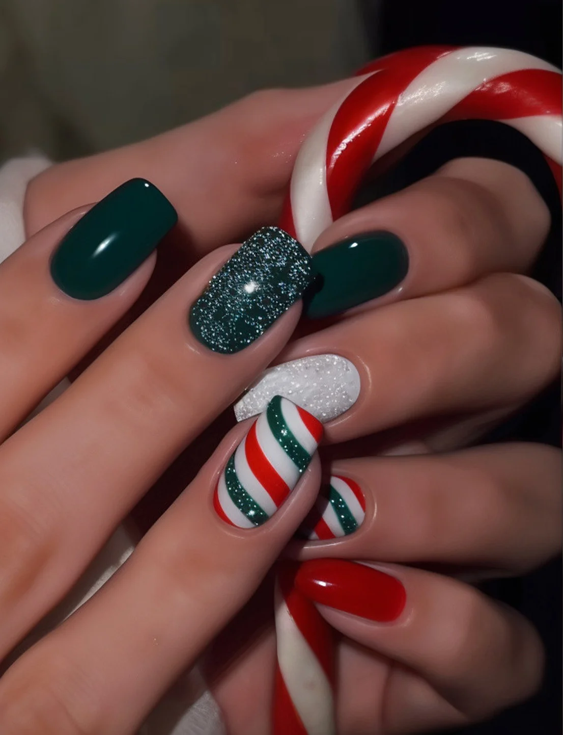 Красно-зелёные полоски и блёстки